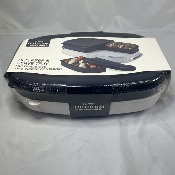 Torelli Outdoor Adventure BBQ Prep & Serve Tray Two-Tiered Container Blue White - Picture 2 of 6